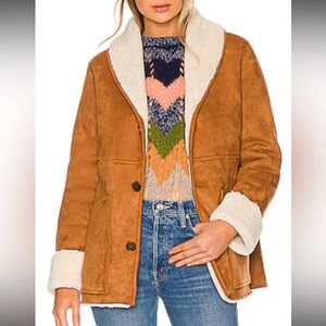 MOTHER The Shawl Collar Timber Jacket Faux Suede Sherpa Pit Stop Large NWT!